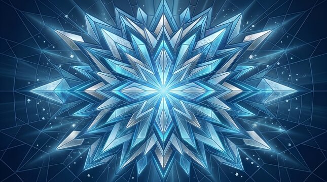 Beautiful 3D geometric pattern background resembling a glowing blue ice crystal