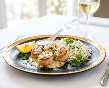 coquilles saint jacques  cuisin&eacute;es avec du riz