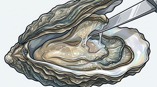 Opening a fresh oyster shell with a shucking knife