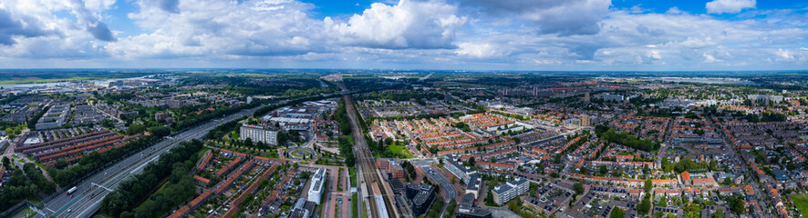 Obraz premium Aerial view around the old town of the city Dordrecht, Netherlands on a sunny spring noon