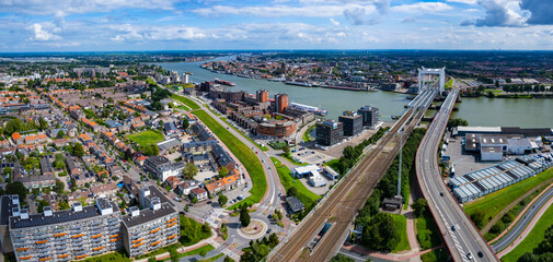  Aerial view around the old town of the city Dordrecht, Netherlands on a sunny spring noon © Luca