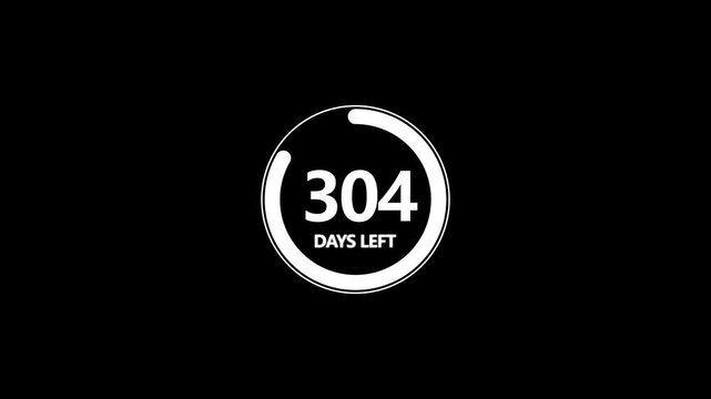 Days Left Countdown Clock Animation Loop Black Digital Number Ring Tracker Isolated on White Background Motion Graphic Asset