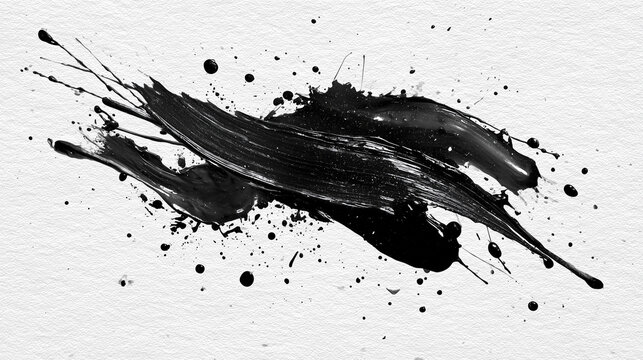 Black Ink Splatter Grunge Texture Background with Liquid Paint Splatters, Drips and Abstract Stain Design Elements for Creative Illustration and Graphic Art