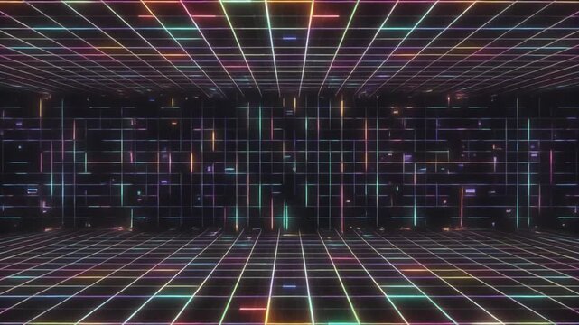 Retro 80s Synthwave Neon Grid Tunnel Motion Background
