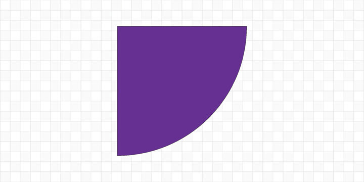 Purple quarter circle vector shape isolated on transparent background. Simple flat geometric arch silhouette sticker for modern graphic design, brand logo, creative UI UX web element