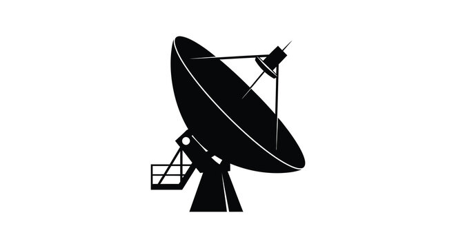 Satellite dish with support structure black and white silhouette antenna