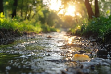 Fototapeta premium Sunlight Reflecting on a Forest River Path