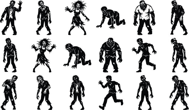 Halloween Zombie Character Black Vector Collection 