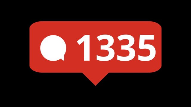 Notification icon comment social media numbers is counting animation footage transparent