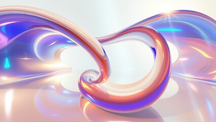 Naklejka premium Abstract fluid shapes, iridescent colors, smooth curves. Light reflects off glossy surfaces creating dynamic visual effect.