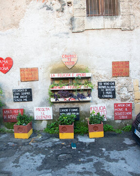 Palermo, Italy; January 1st: Streets in the old part of the city and traditional Sicilian shops.