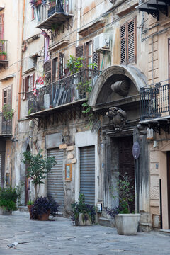 Palermo, Italy; January 1st: Streets in the old part of the city and traditional Sicilian shops.