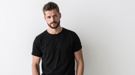 Obraz premium Handsome Young Man Portrait Smiling and Standing in Casual T Shirt with Confident Expression, Fashion Model Looking at Camera in Studio Lifestyle Photography