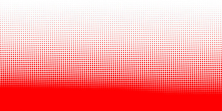 Red square pixel halftone gradient texture. Fading checkered gradation wallpaper. Abstract vanishing comic pop art backdrop. Vector repeated rasterized effect overlay. Bright squared dot background
