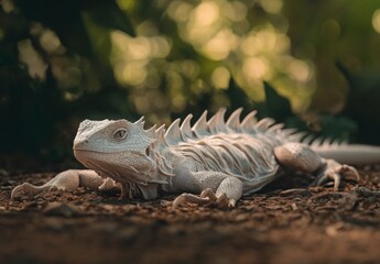 Fototapeta premium Close up Of An Albino Lizard On Forest Floor