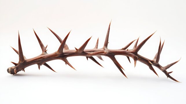 Close Up Of A Brown Thorny Branch Against A White Background