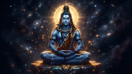 Fototapeta premium Divine depiction of Lord Shiva meditating in cosmic space