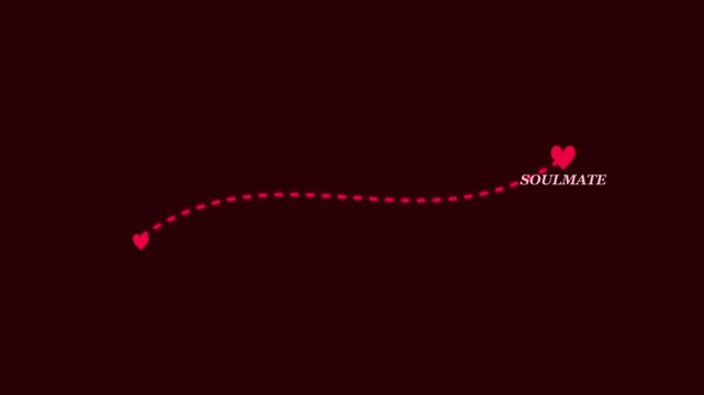Beautiful romantic animation showing two red hearts connected by a dashed line and soulmate text graphics.