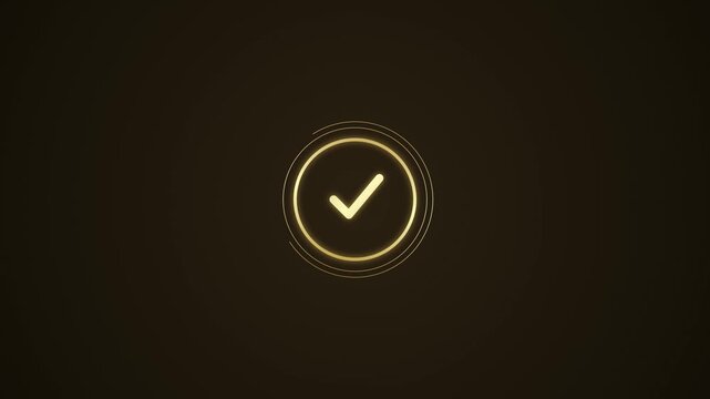 Elegant Golden Checkmark Animation with Glowing Concentric Circles on Dark Background for Success Confirmation