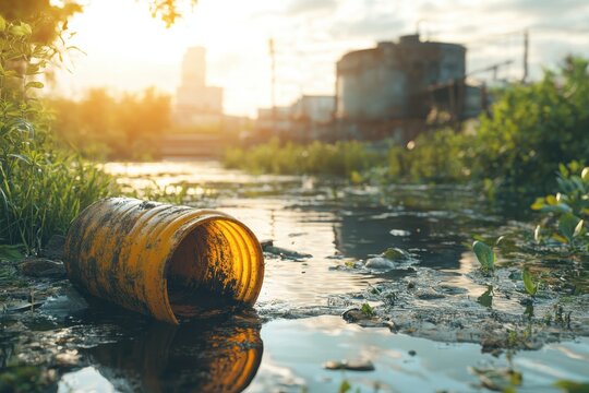 Industrial Waste Pipe Discharging Pollutants into Water