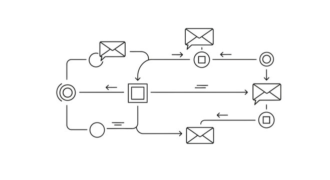 Abstract Workflow Diagram: Email Communication and Process Flow