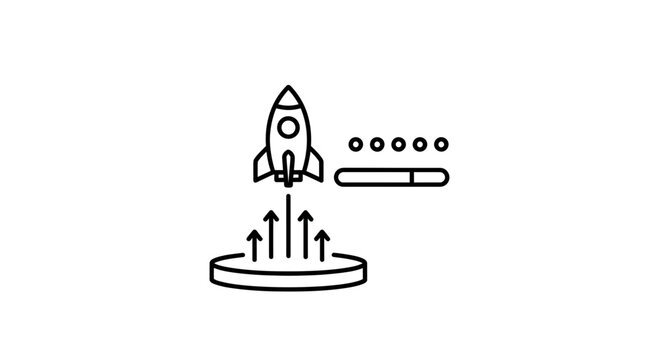 Rocket Launching from Platform with Progress Bar and Dots Icon