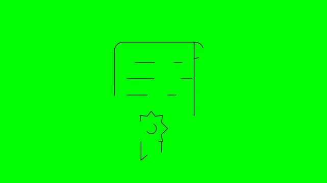 Simple Line Drawing of a Document with Icons on Green Screen Background.