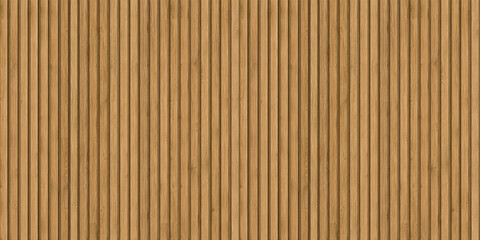 Fototapeta premium Brown wood panel seamless texture background. Natural brown wooden plank fence. Vertical lath slat siding strips