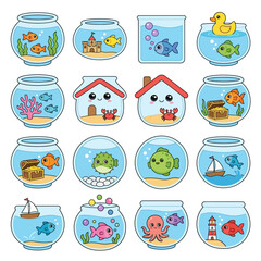 Fototapeta premium Fish in cartoon fishbowls.