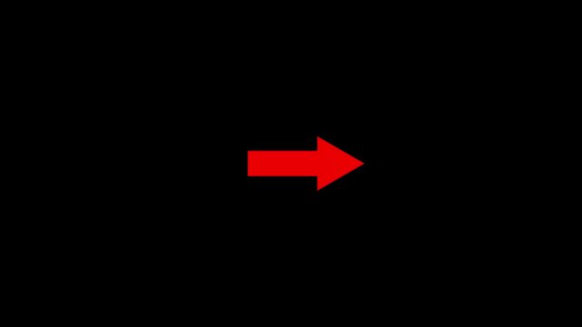 red color right directional arrow loop animation. direction concept arrow icon concept on black background. 4k quality animation video.