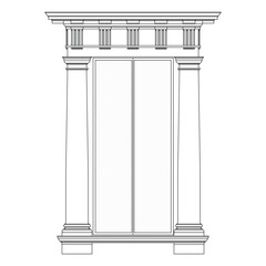 Architectural drawing of grand classical entrance with columns, detailed moldings, and double doors, representing building facade. © IrisFocus