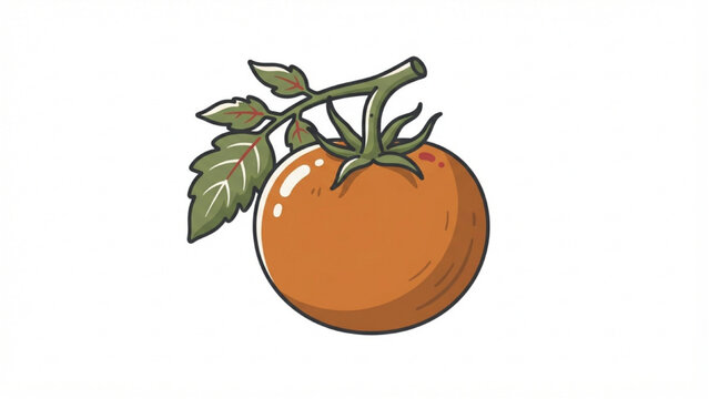 Fresh Red Tomato With Green Stem And Leaves Vector Illustration For Healthy Food Design