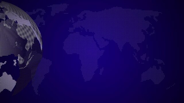 Breaking News intro for TV broadcast news show program with 3D breaking news text and badge. Global Earth Rotating Digital World News Studio, 4k quality animation video