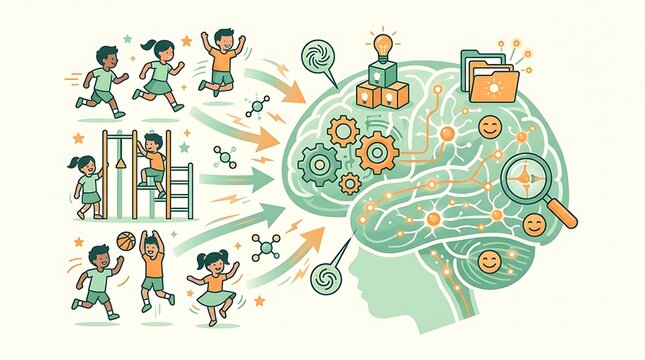 Children playing and learning impacting brain development concept