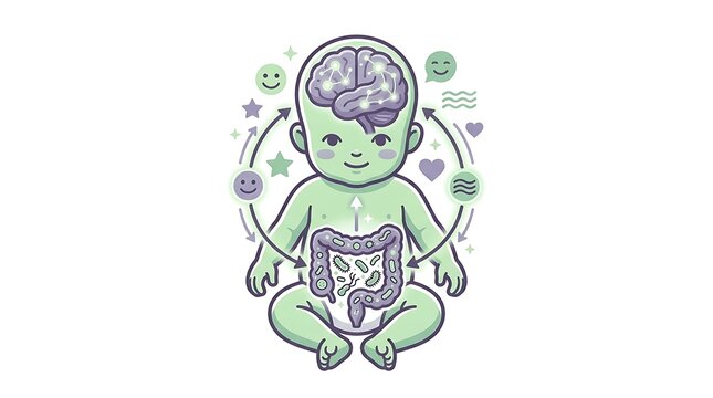 Infant gut brain axis health connection illustration