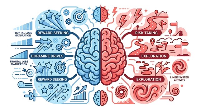 Human brain infographic about psychological development and behavior