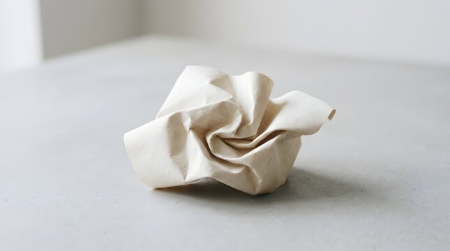 Crumpled kraft paper packaging for eco-friendly product design. Minimalist white recycled material texture for sustainable branding.