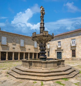 Historic Largo do Paćo square and remains of the Episcopal Palace in the old city center Braga, Minho Province. Portugal
