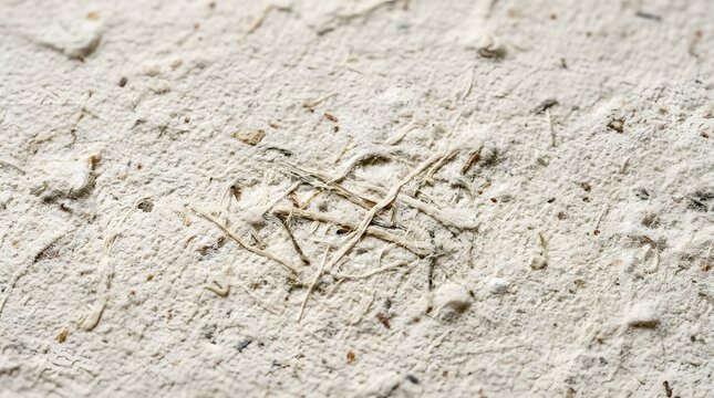 Recycled white paper texture with natural fibers and creases. Eco-friendly unbleached craft surface for sustainable design projects.