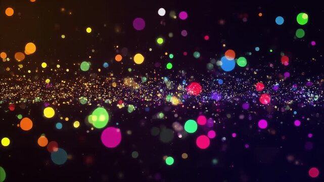 Colorful abstract particles motion in dark space
