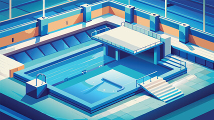 Fototapeta premium Isometric illustration of a professional diving pool facility with three dimensional swimming isometric competition platform facility architecture recreation training exercise illustration