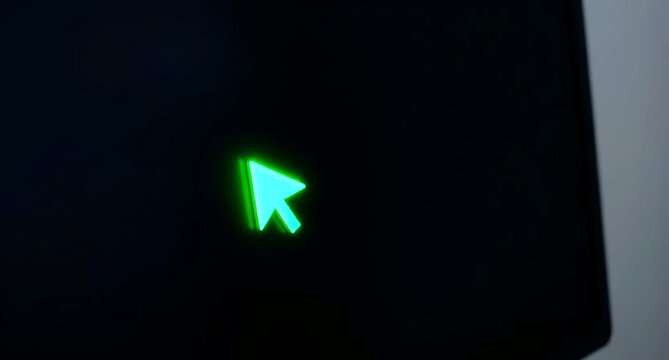 Glowing Green Arrow On Dark Background Glowing arrow Green light