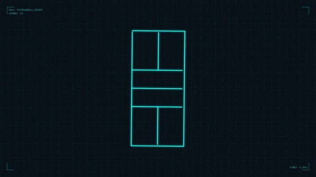Pickleball Court Blueprint Technical Drawing 4K Flat Vector Animation with Dimensions and Layout