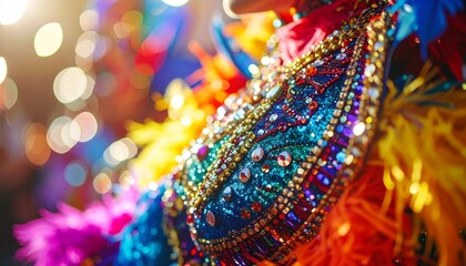 Obraz premium Close Up of Vibrant Carnival Costume with Beads and Feathers