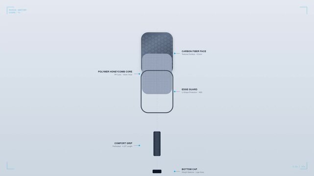 Pickleball Paddle Anatomy Exploded View 4K Component Breakdown with Label Animation