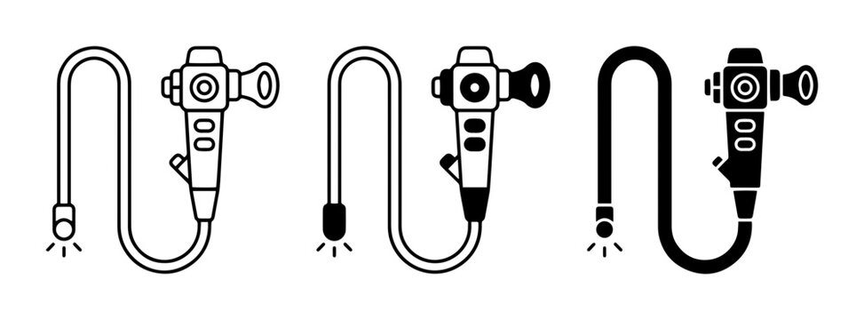 Medical Endoscope Icons, Flexible Tube Camera, Diagnostic Tool Vector Set