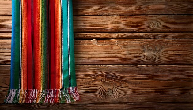A Mexican Serape Blanket On A Wooden Plank Background