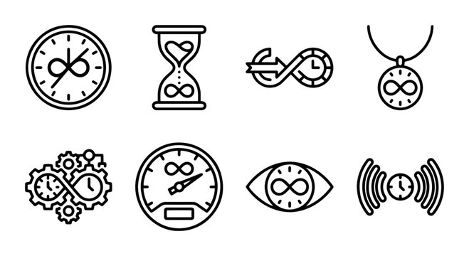 Infinity Time Icons Set: Timeless Concepts, Eternity, Chronology, Measurement, Cycles
