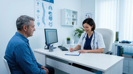 Fototapeta premium Doctor And Patient Discussing Medical Care During Consultation
