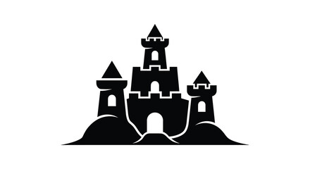 Castle With Towers And Hills Black Silhouette fortress architecture building © Roja